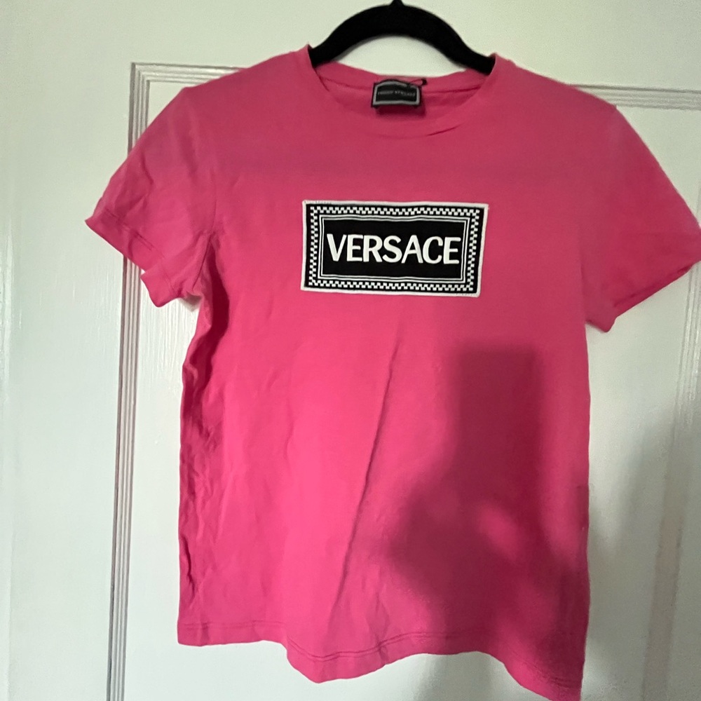 Versace Fuchsia Tee with Logo Patch